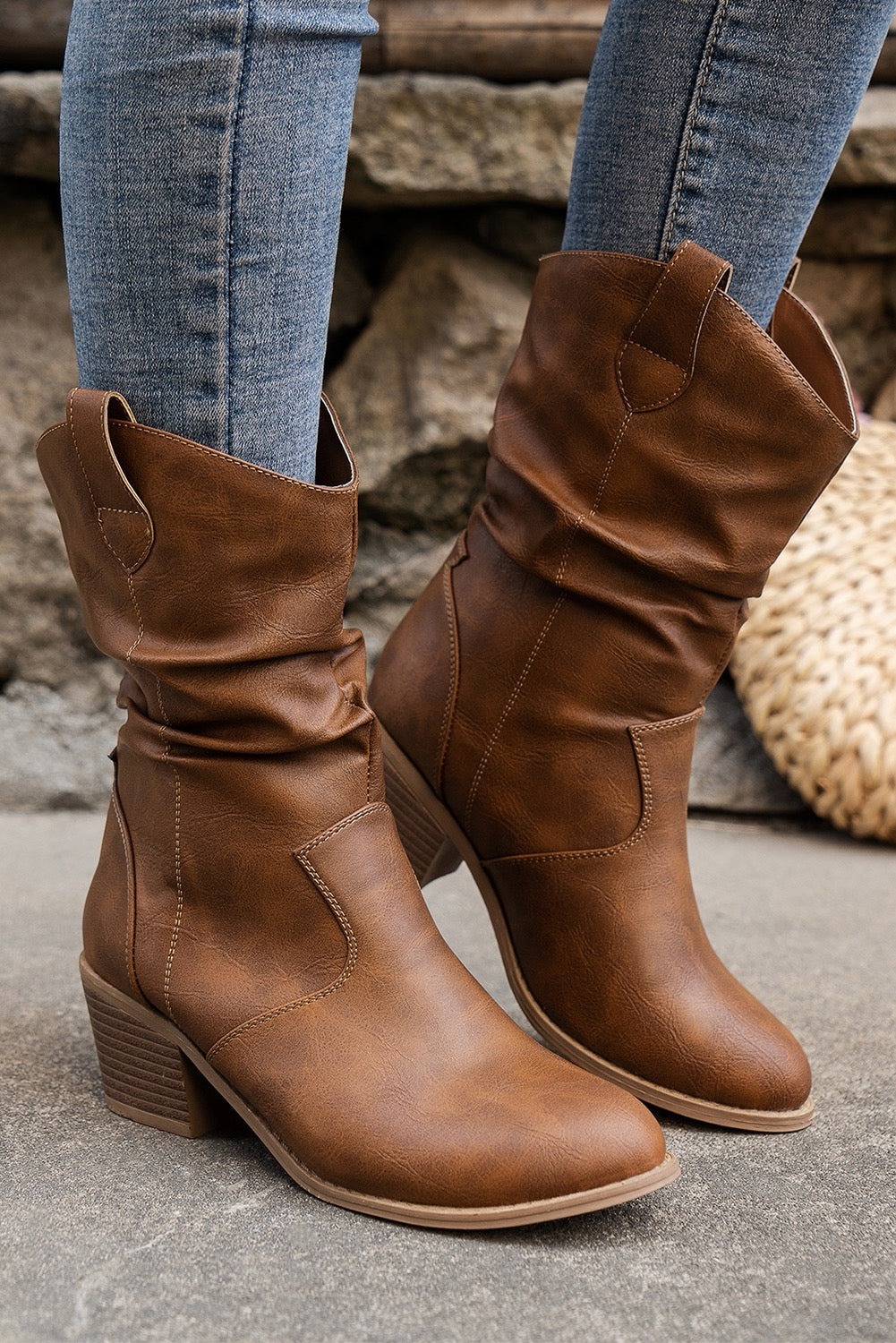 Chestnut Pleated Leather Boots RTS