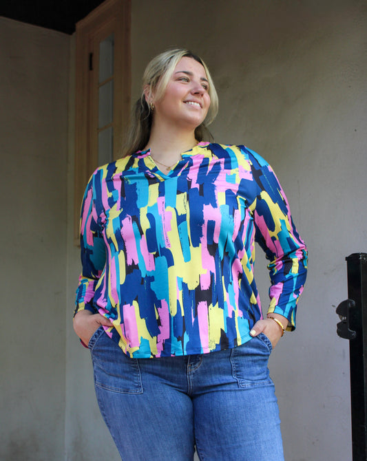 Abstract Plus Size Blouse RTS
